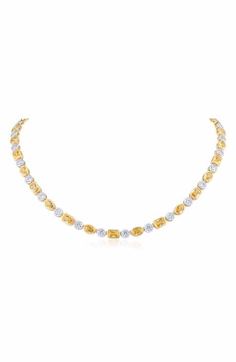 CZ by Kenneth Jay Lane Two-Tone Bezel Cubic Zirconia Collar Necklace