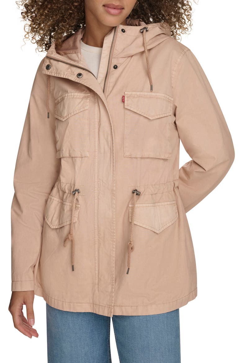 Military Four-Pocket Zip Hooded Jacket, Main, color, LIGHT PINK