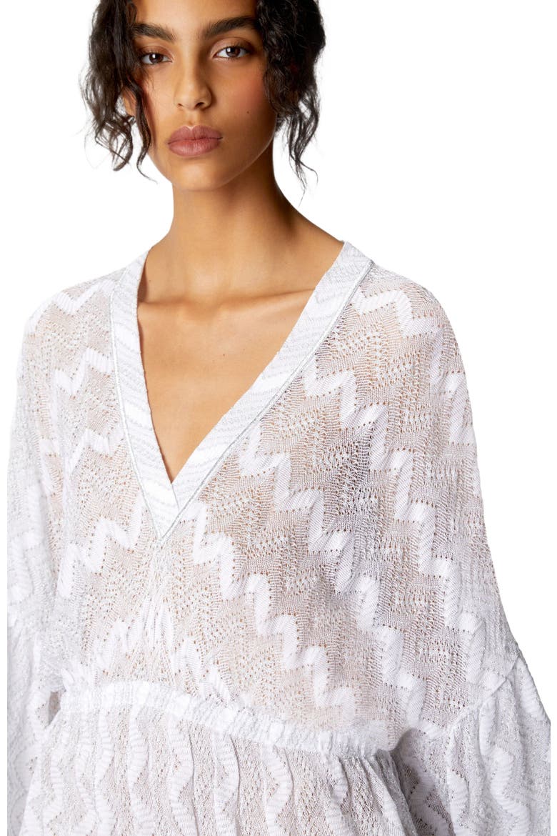 Cover-up Dress In Zig Zag Lamé Viscose With Wide Sleeves, Alternate, color, Silver