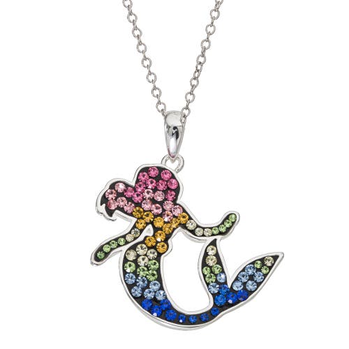 Disney The Little Mermaid Ariel Rainbow Crystal Silver Flash Plated Pendant Necklace, 18" In Metallic
