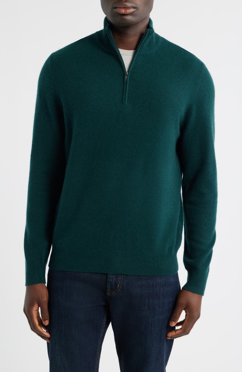 Nordstrom Quarter Zip Cashmere Sweater, Main, color, Green Ponderosa