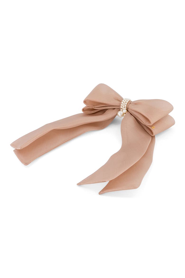Organza silk bow barette, Alternate, color, BEIGE
