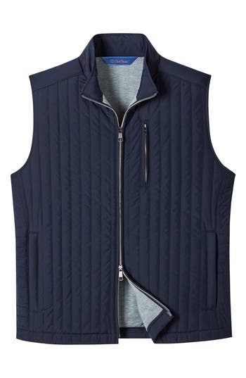 David Donahue Vertical Quilted Vest In Blue