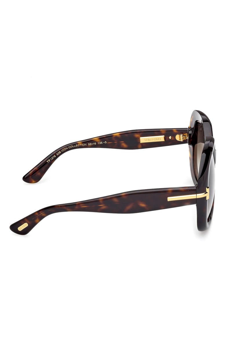 TOM FORD 56mm Geometric Sunglasses, Alternate, color, Dark Havana / Gradient Smoke