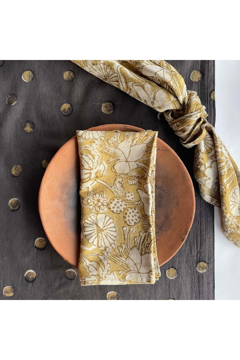 Hand Block Print Cotton Napkins, Alternate, color, Gold