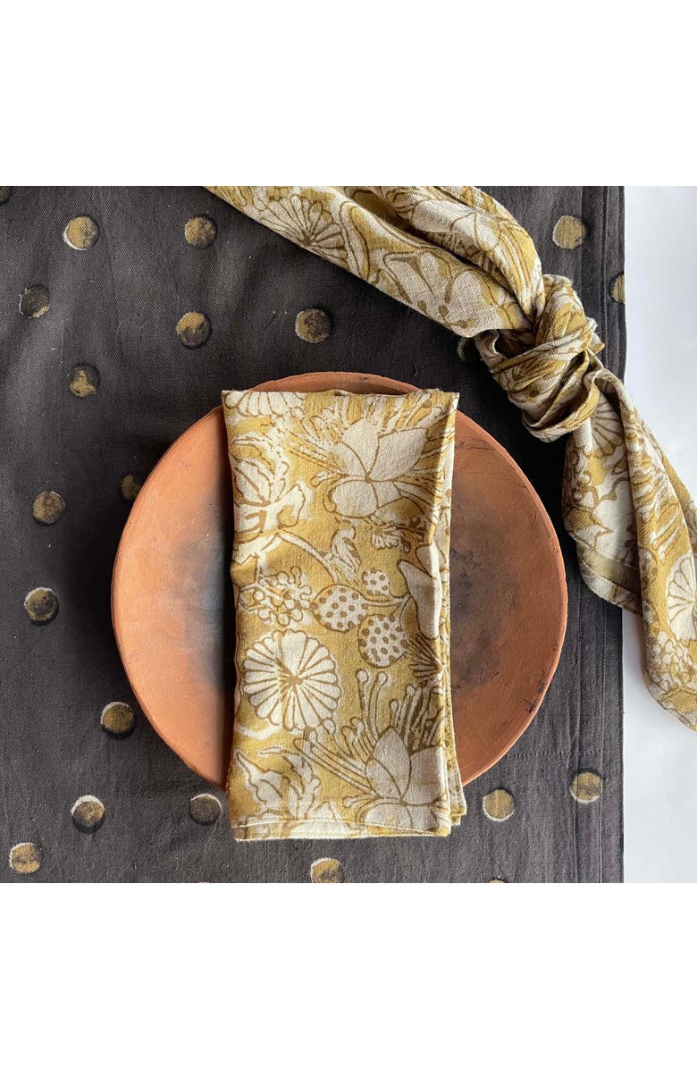 Ichcha Hand Block Print Cotton Napkins, Alternate, color, Gold