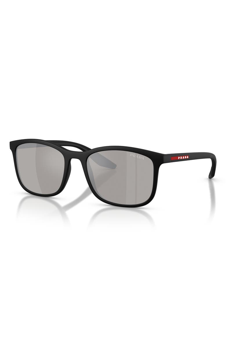 Prada Linea Rossa 56mm Pillow Sunglasses, Alternate, color, Matte Black/ Grey Silver