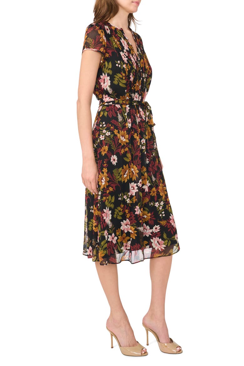 Pintucked Cap Sleeve Midi Dress, Alternate, color, MARSALA