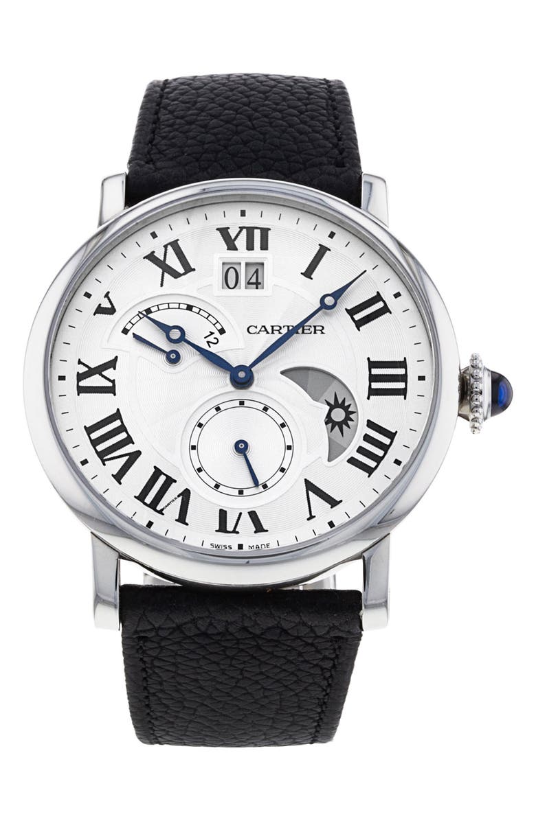 Watchfinder & Co. Cartier Preowned Rotonde Automatic Moon Phase Multifunction Leather Band Watch, 42mm, Main, color, 