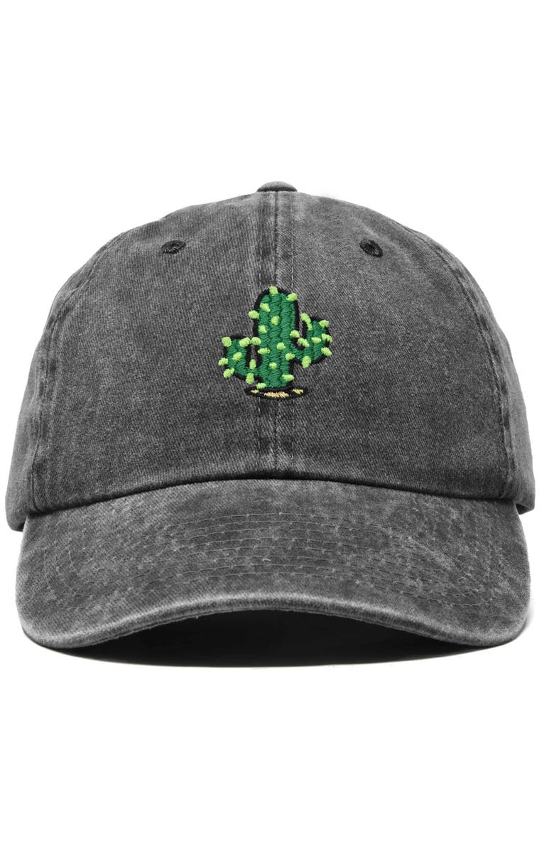 Dalix Cactus Embroidered Low Crown Cap, Main, color, Washed Black