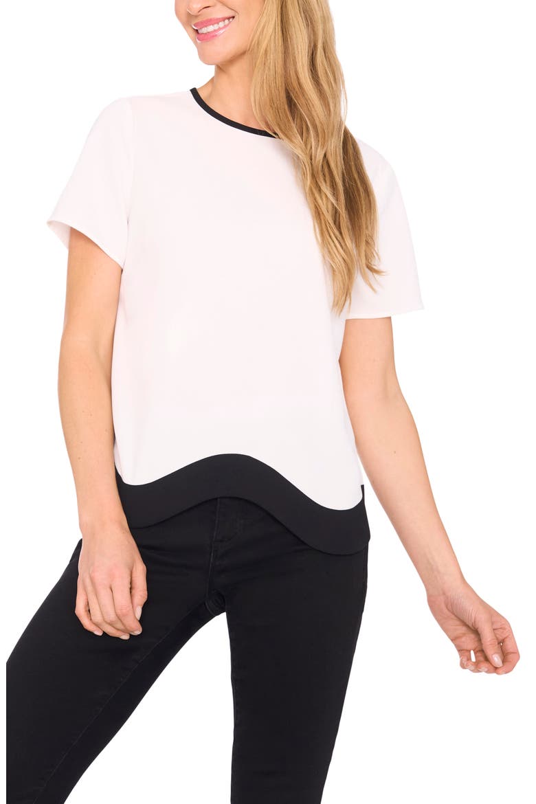 Contrast Trim Short Sleeve Blouse, Main, color, NEW IVORY