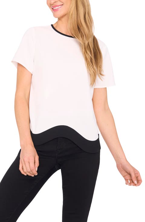 Contrast Trim Short Sleeve Blouse