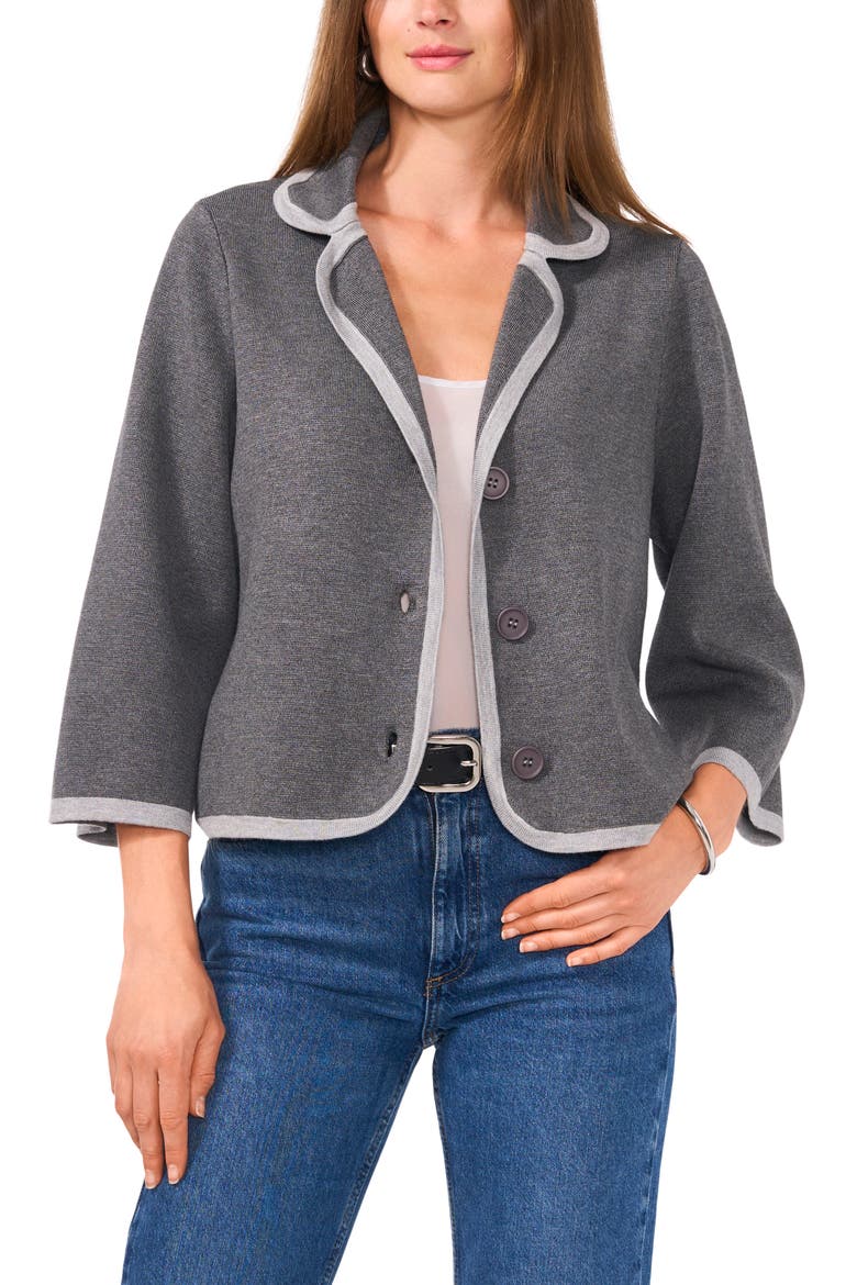 Contrast Trim Sweater Jacket, Main, color, MEDIUM HEATHER GREY
