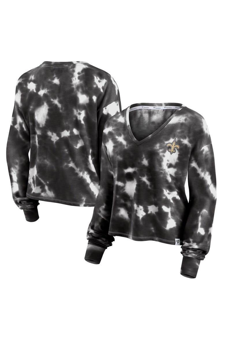 Women's Fanatics Branded White/Black New Orleans Saints Sport Resort Tie-Dye V-Neck Long Sleeve T-Shirt, Alternate, color, White