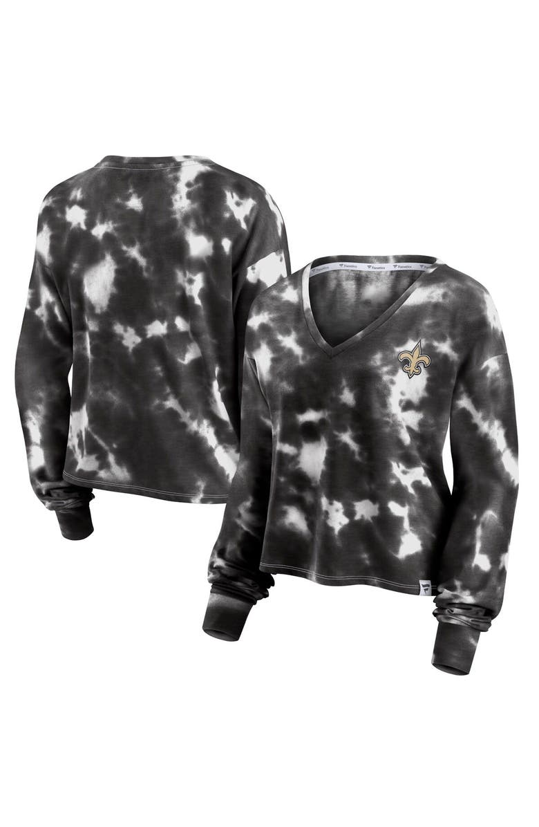 FANATICS Women's Fanatics Branded White/Black New Orleans Saints Sport Resort Tie-Dye V-Neck Long Sleeve T-Shirt, Alternate, color, 
