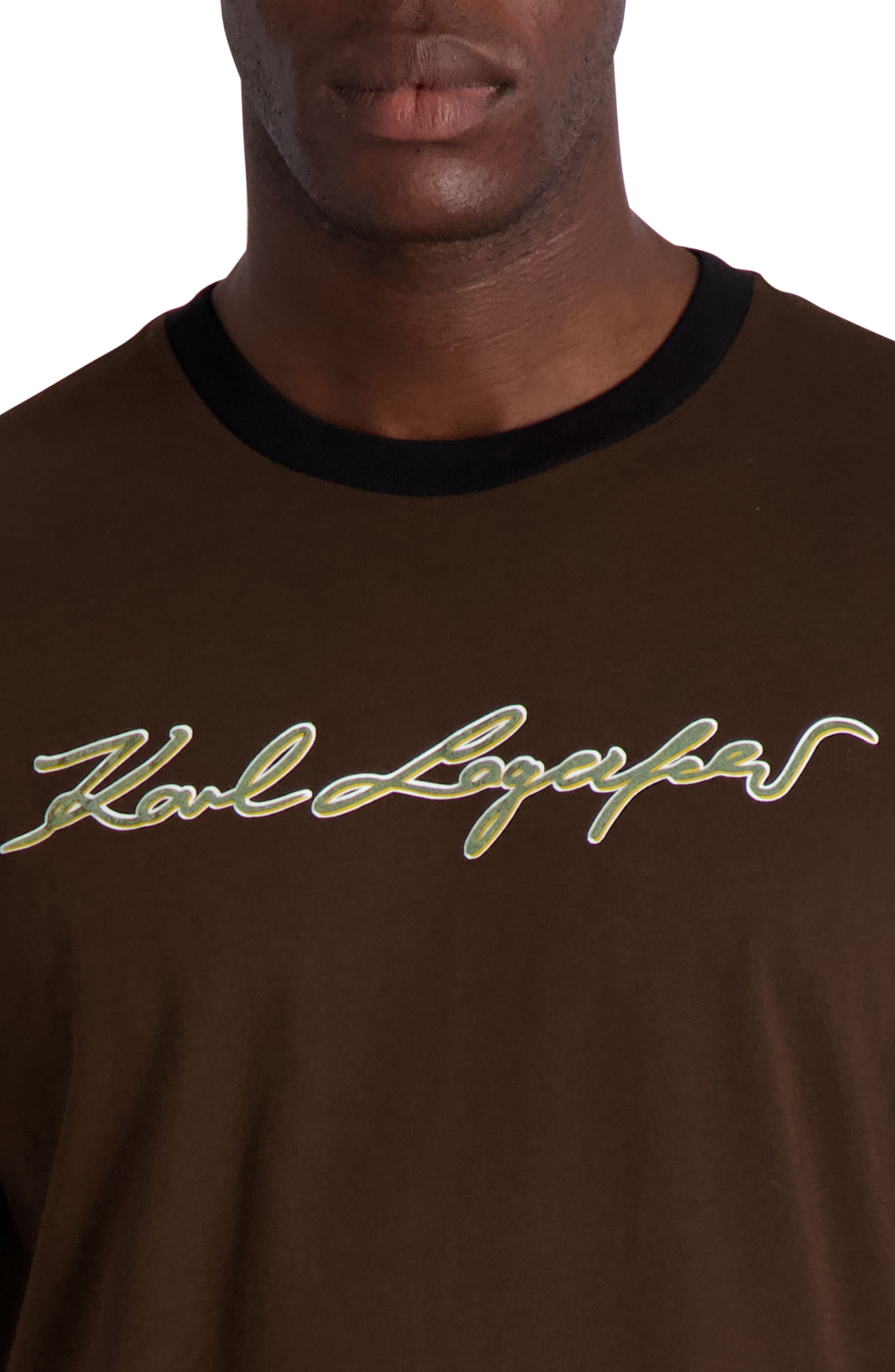 KARL LAGERFELD PARIS Signature Logo Ringer Crew Neck T-Shirt (Men ...