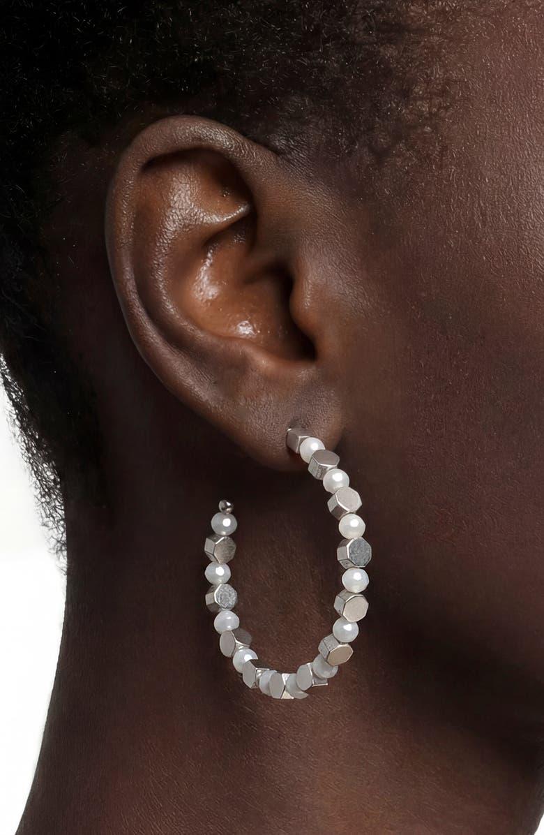 AREA STARS Elisa Bead Hoop Earrings, Alternate, color, Silver, White