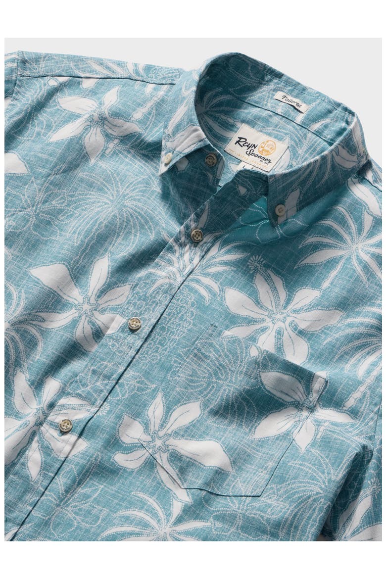 Island Daze Short Sleeve Cotton Blend Button-Down Shirt, Alternate, color, ADRIATIC BLUE