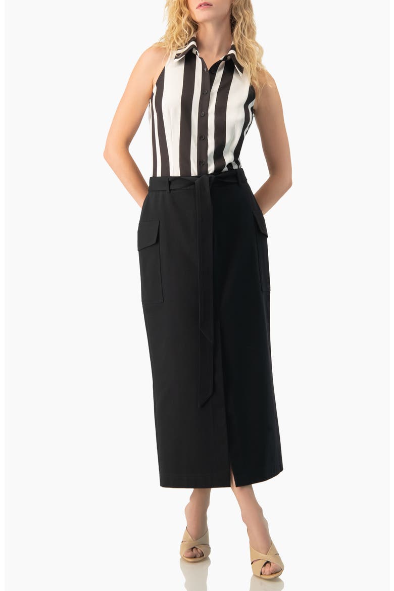 Bold Vertical Stripe Sleeveless Fitted Button-Front Shirt, Alternate, color, Black