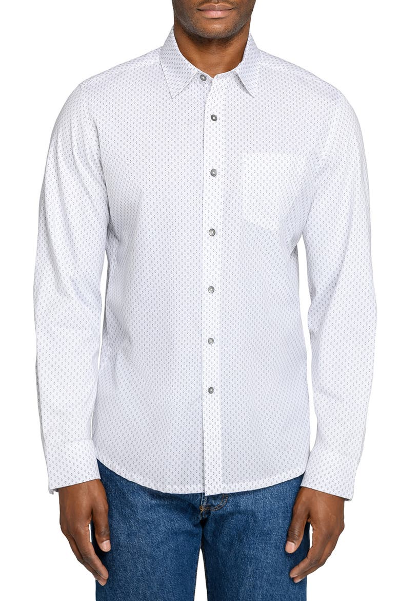 Reworked Slim Fit White Diamond Print Cotton Button-Up Shirt, Main, color, WHITE