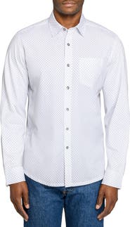 W.R.K Reworked Slim Fit White Diamond Print Cotton Button-Up Shirt