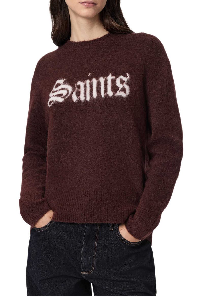 Saints & Sinners Crewneck Sweater, Main, color, BURNT BROWN