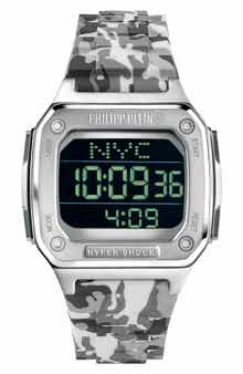 PHILIPP PLEIN Hyper $hock Square Silicone Strap Watch, 44mm