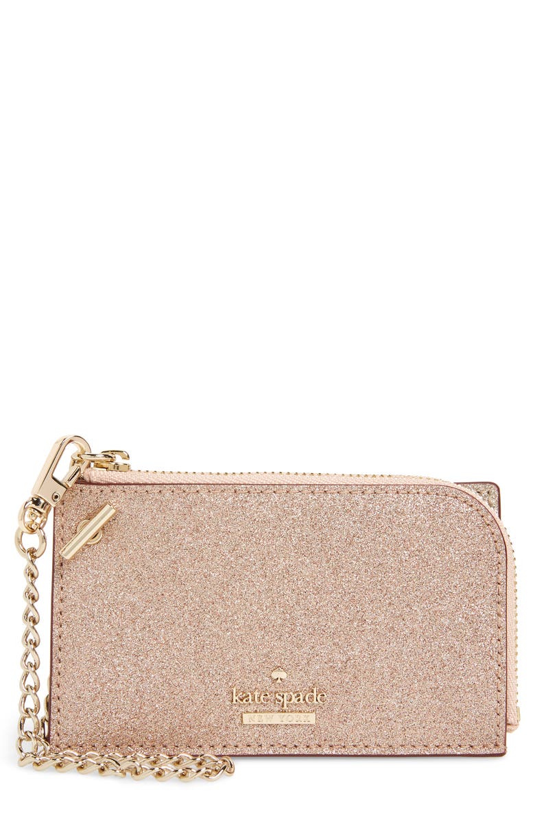 Kate Spade New York burgess court - ivey glitter leather card holder, Main, color, Soft Gold/ Rose Gold