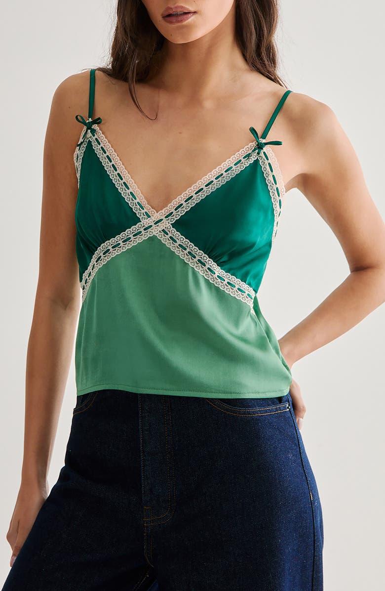 NASTY GAL Lace Trim Satin Camisole, Main, color, 