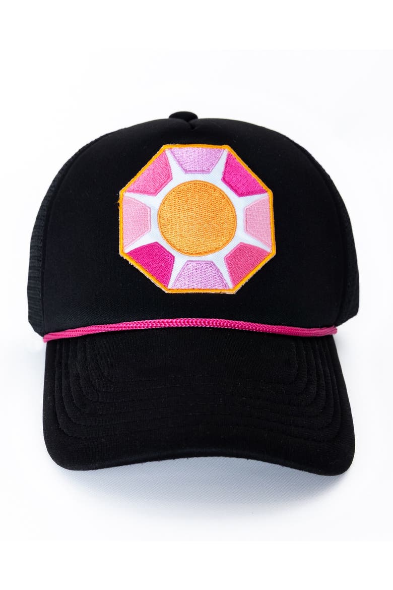 Solitaire Sun Trucker Hat, Big Kid, Main, color, Black