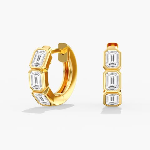 Emerald Bezel Lab Diamond Huggie in 14K Gold (1.20 CTW)