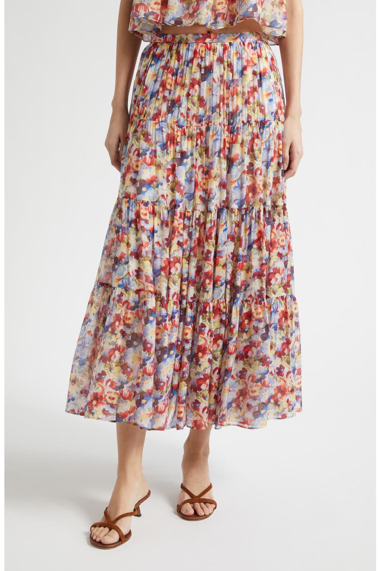 Harper Wildflower Tiered Maxi Skirt, Main, color, GARDENIA MULTI