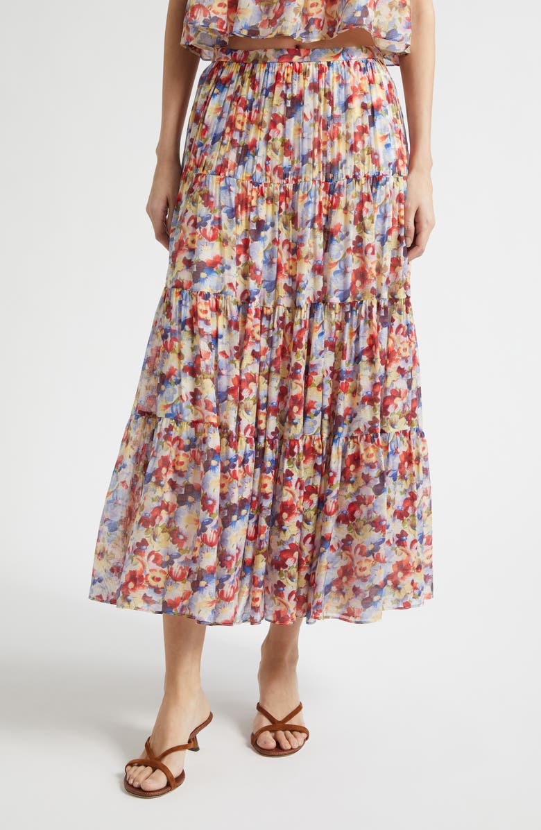 Cinq à Sept Harper Wildflower Tiered Maxi Skirt, Main, color, Gardenia Multi