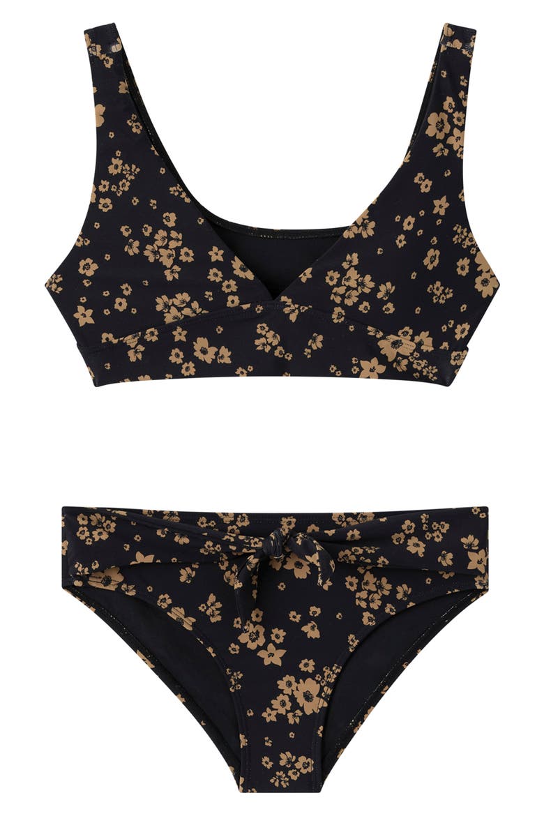 Kids' Maya Floral Two-Piece Swimsuit, Main, color, BLACK