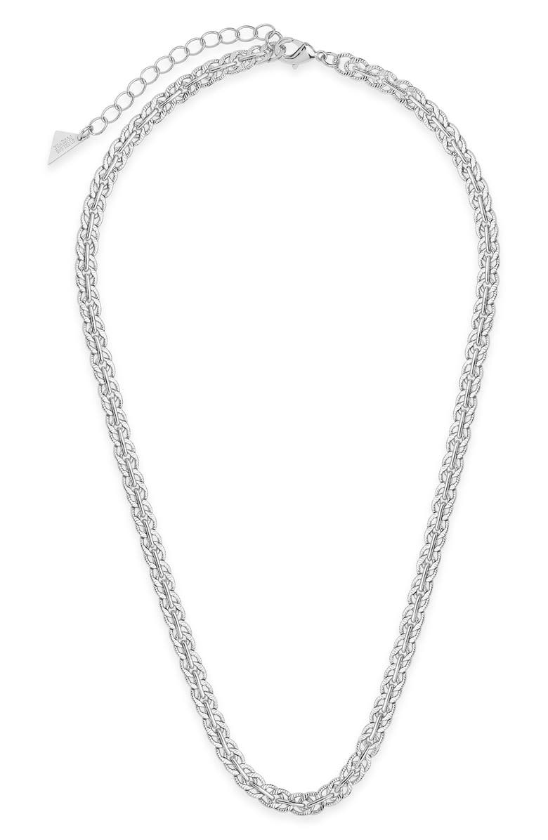 Sterling Forever Hammered Interlocking Curb Chain Necklace, Alternate, color, Silver