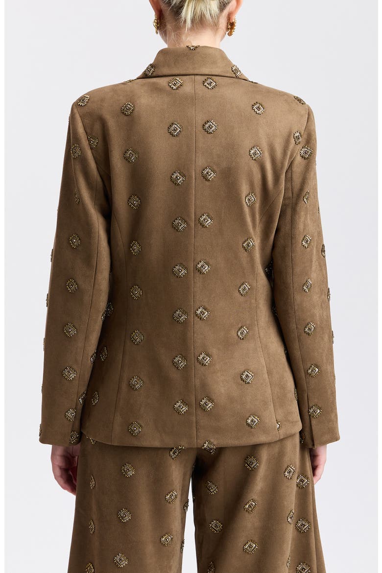 Embellished Hourglass Faux Suede Blazer, Alternate, color, BROWN JEWELS