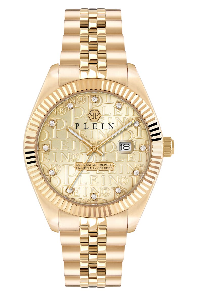 Date Superlative Crystal Bracelet Watch, 41mm, Main, color, IP YELLOW GOLD