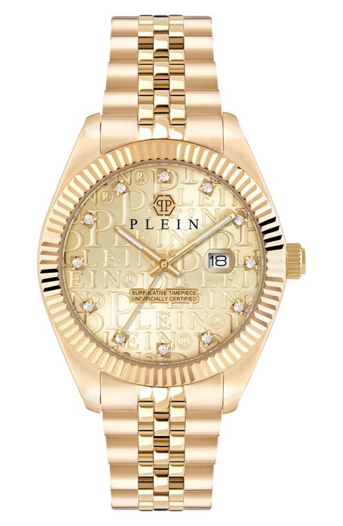 Philipp Plein Date Superlative Crystal Watch In Ip Yellow Gold