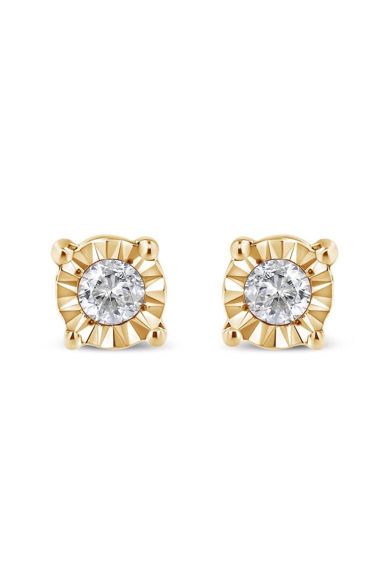 Silver 1/10 Cttw Round Brilliant-Cut Diamond Miracle-Set Stud Earrings, Main, color, Yellow