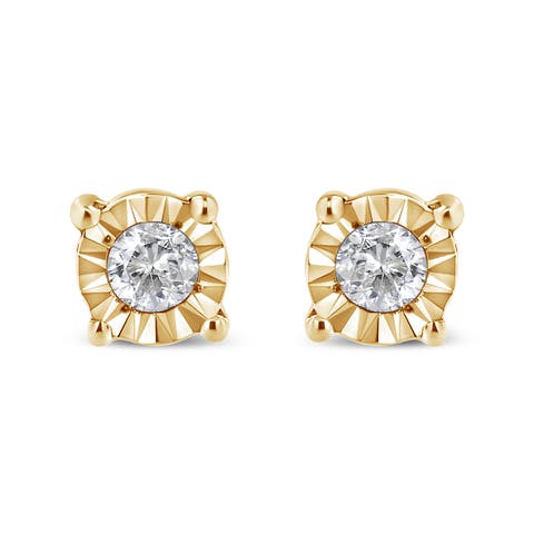 Silver 1/10 Cttw Round Brilliant-Cut Diamond Miracle-Set Stud Earrings