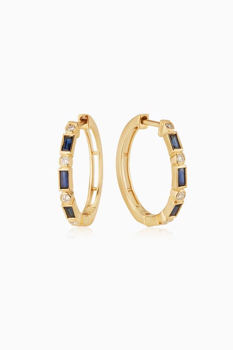 14K Gold Crown Jewels Hoops