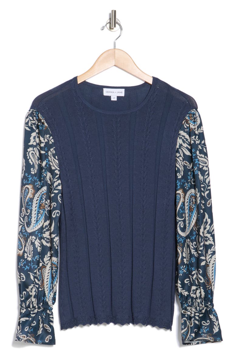 Print Sleeve Top, Alternate, color, INK/ BISQUE