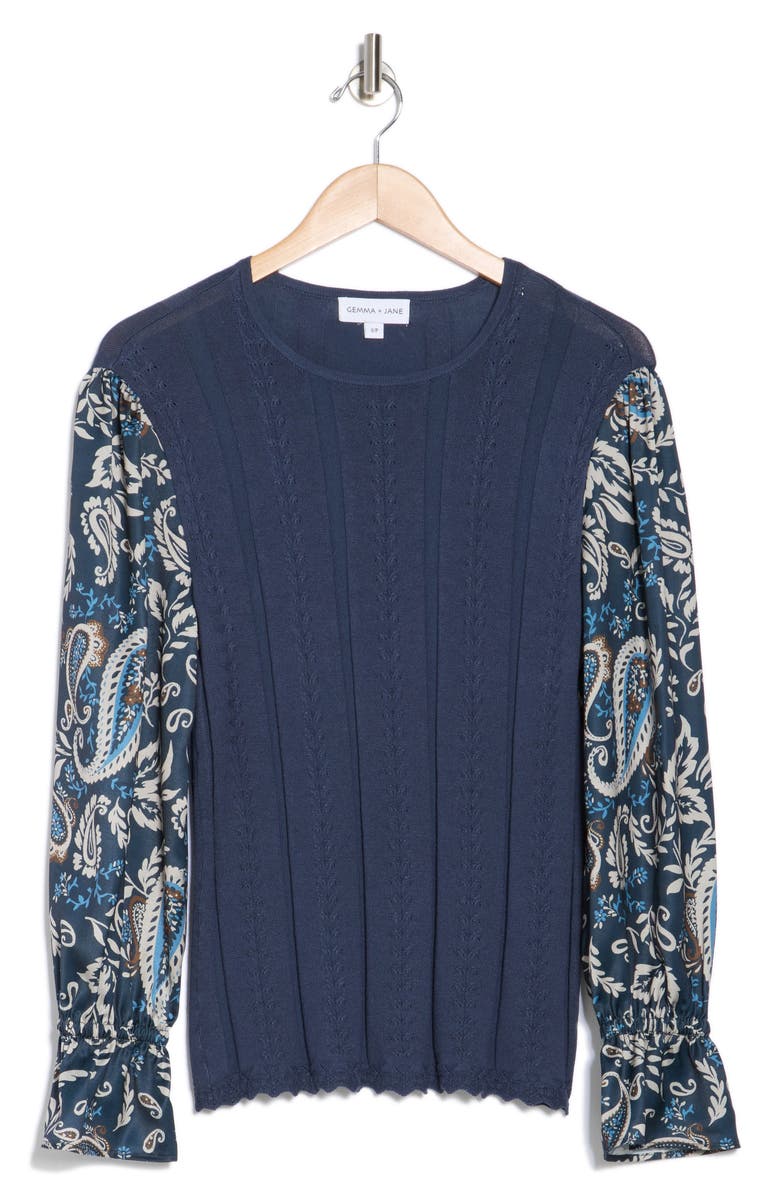 Gemma + Jane Print Sleeve Top, Alternate, color, Ink/ Bisque