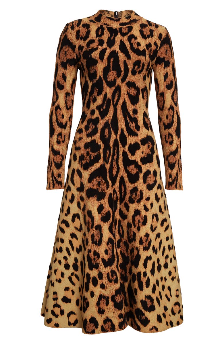 Oscar de la Renta Jaguar Jacquard Long Sleeve Midi Dress, Alternate, color, 