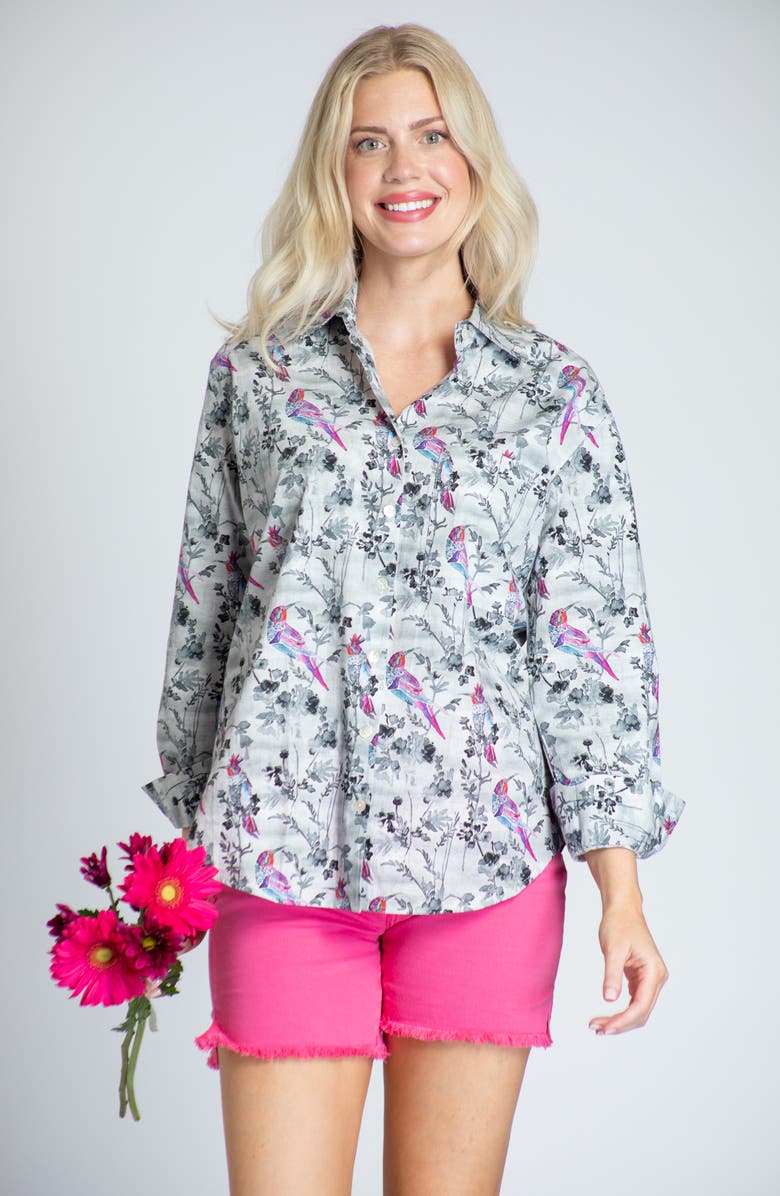 APNY Oversize Feather Print Button-Up Shirt, Alternate, color,