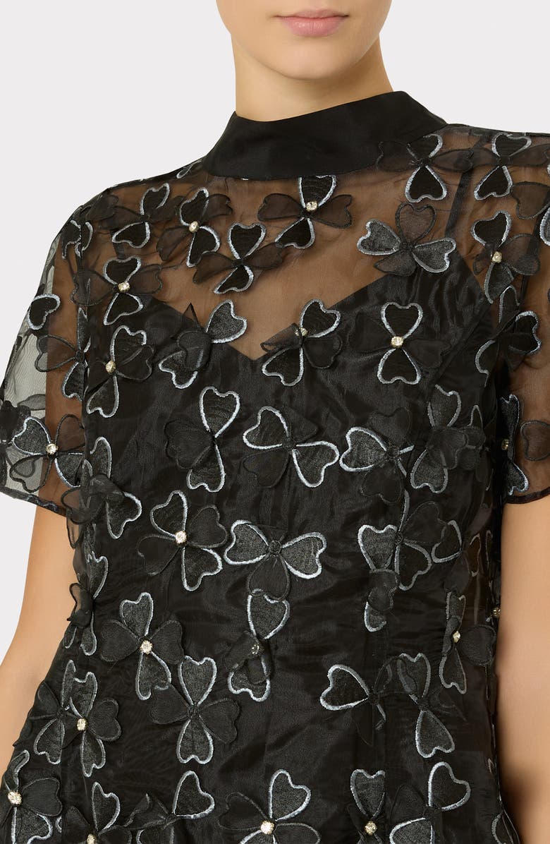 Milly Susie Clover Bow Organza Cocktail Minidress, Alternate, color, 5Aa Black