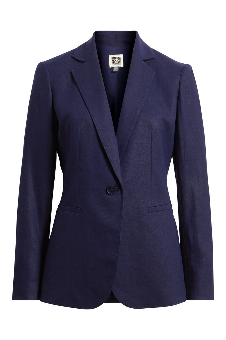 One-Button Linen Blend Blazer, Alternate, color, DISTANT MOUNTAIN