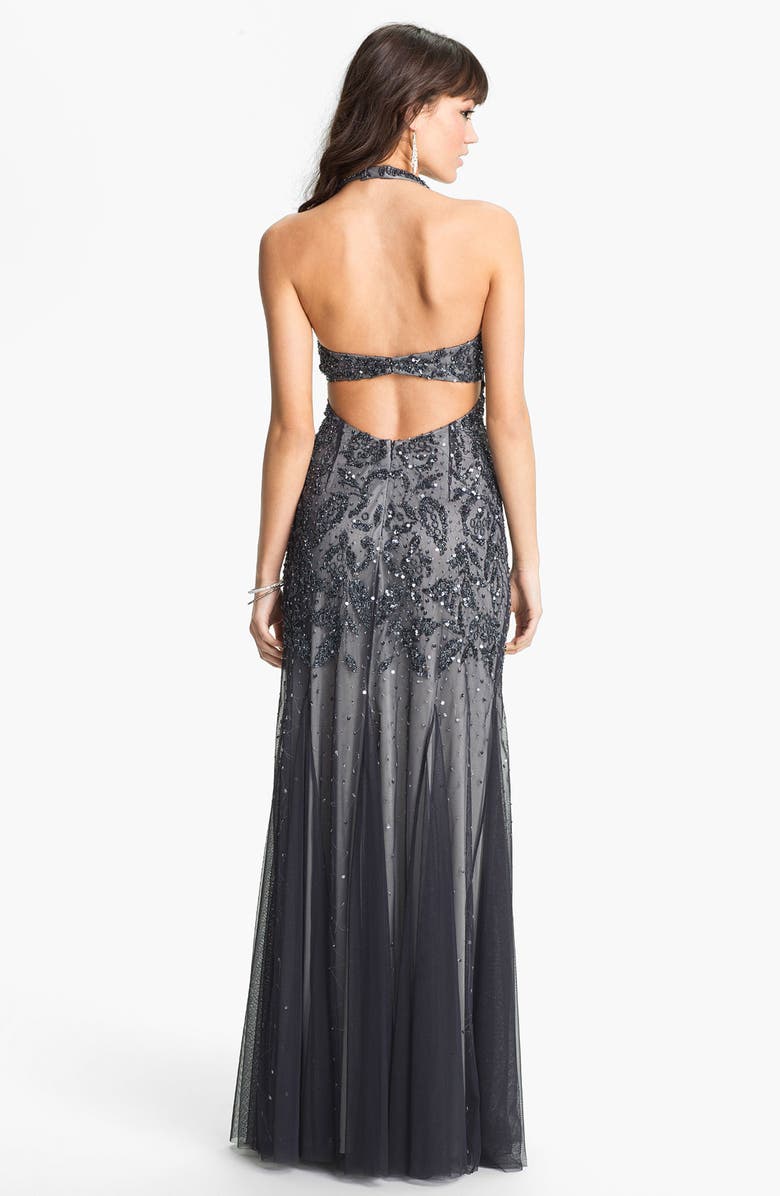 Adrianna Papell Beaded Mesh Halter Gown, Alternate, color, 