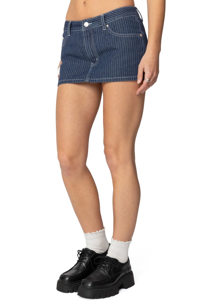 Neria Pinstripe Low Rise Denim Miniskort, Alternate, color, NAVY