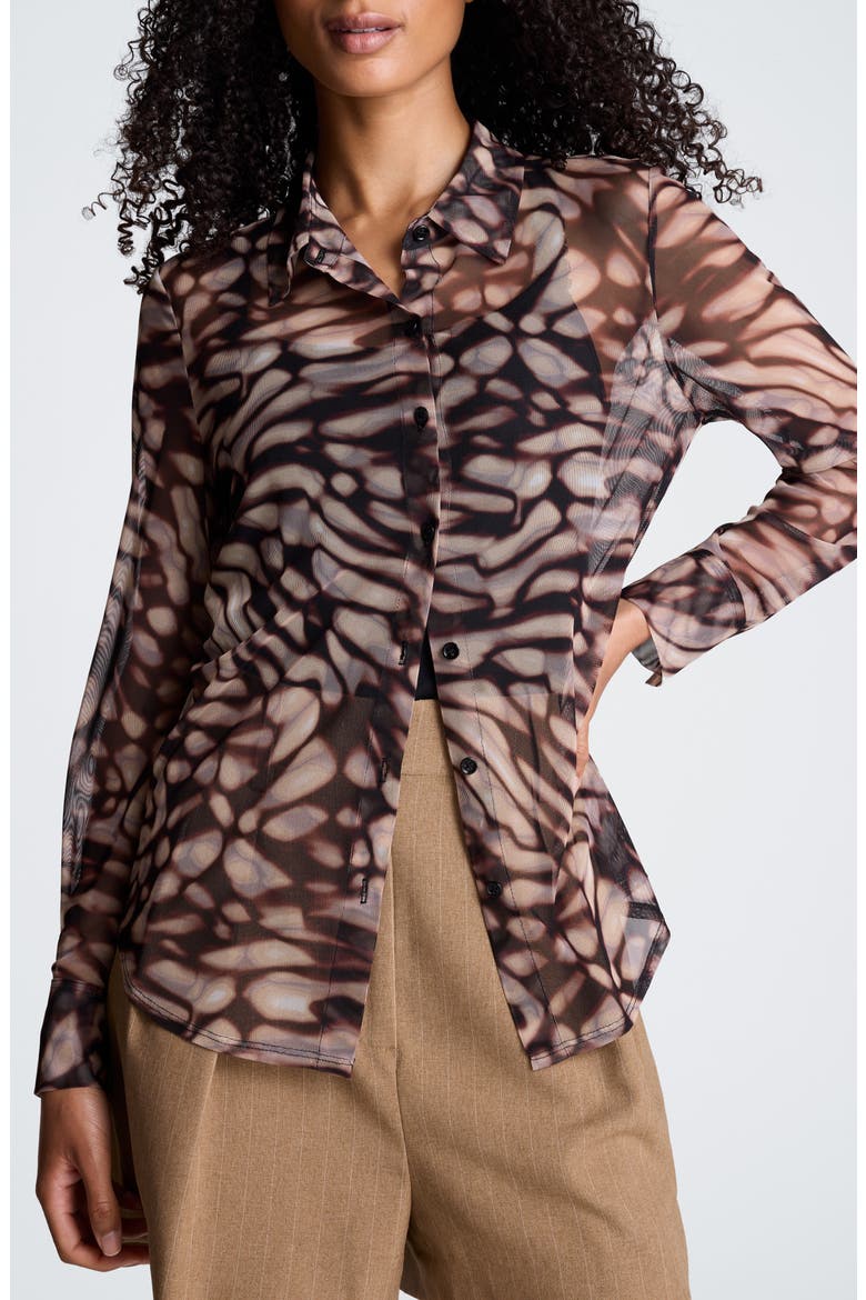 Print Long Sleeve Mesh Shirt, Main, color, PEANUT MULTI